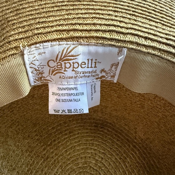 Cappelli Straworld Wide Brim Animal Print Scarf Beaded Sun Hat One Size - Picture 8 of 12